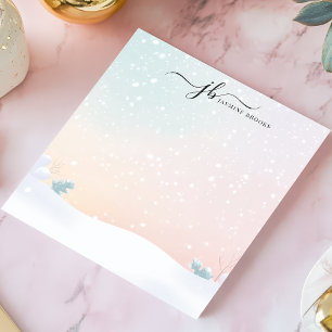 Persoonlijke Pastelkleurige Winter Sneeuwval Scene Notitieblok