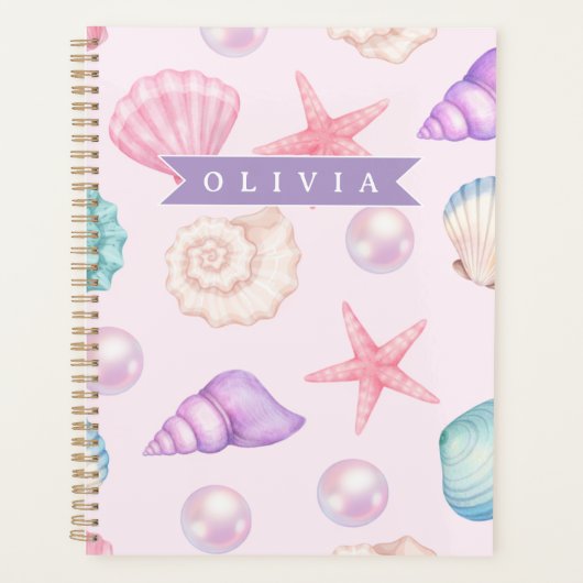 Persoonlijke Pastelkleurige Zeeschel Kust Aangepas Planner (Voorkant)