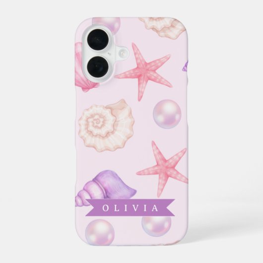 Persoonlijke Pastelkleurige Zeeschelp Kust Aangepa iPhone 16 Hoesje (Achterkant)