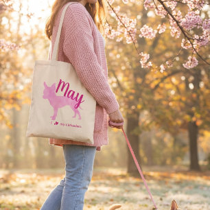 Persoonlijke pastelroze Chihuahua-silhouettetas Tote Bag