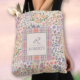 Persoonlijke Patchwork Bloemen- en ruitentas Tote Bag