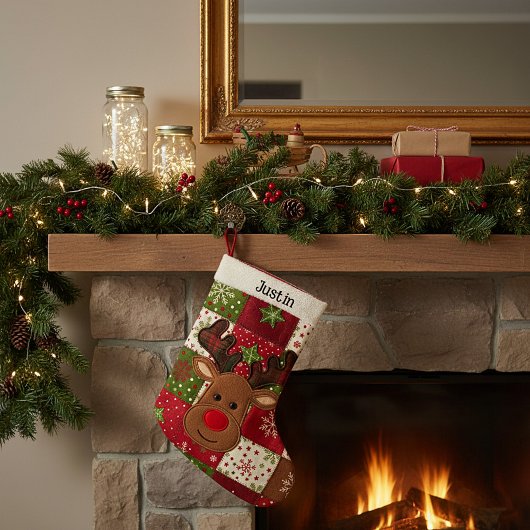 Persoonlijke patchwork rendier kleine kerstsok