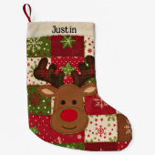 Persoonlijke patchwork rendier kleine kerstsok (Voorkant)