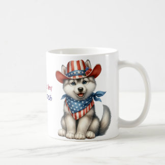 Persoonlijke Patriotische 4 Juli Siberische Husky Koffiemok
