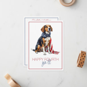Persoonlijke Patriottische Hound Dog 4 juli Notitiekaartje