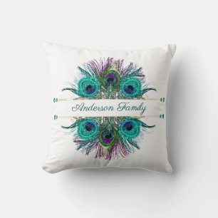 Persoonlijke Pauwenveren Teal Paars Blauw Goud Kussen