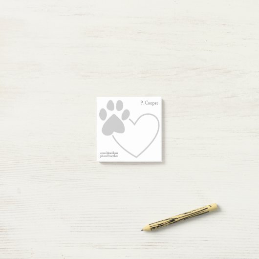 Persoonlijke Paw-afdrukken op hart Post-it® Notes (Op bureau)
