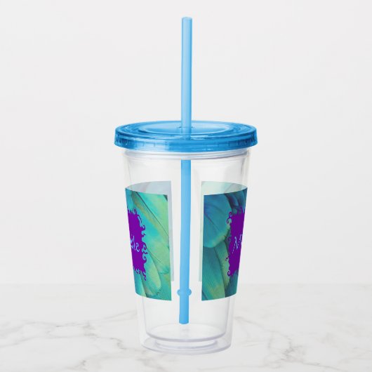 Persoonlijke peacock-bekerbeker met deksel en stro acryl drinkbeker (Rechts)