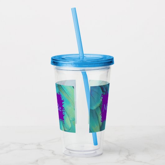 Persoonlijke peacock-bekerbeker met deksel en stro acryl drinkbeker (Links)