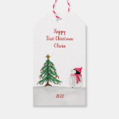 Persoonlijke Peggy Penguin 1e kerstcadeautags Cadeaulabel (Voorkant)