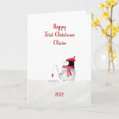 Persoonlijke Peggy Penguin 1e kerstkaart Kaart (Gele Bloem)