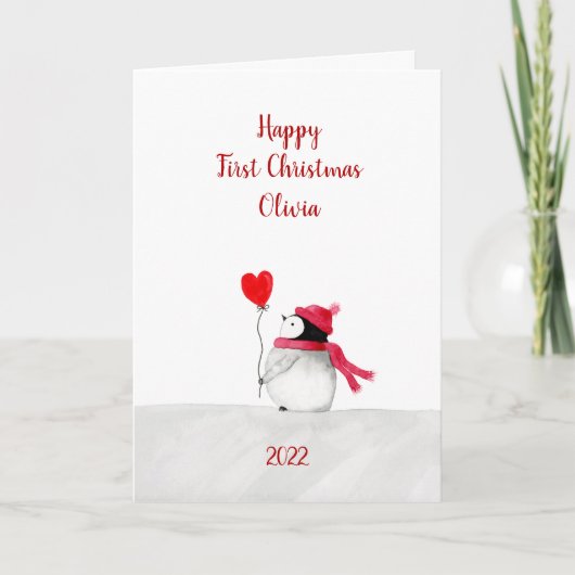 Persoonlijke Peggy Penguin 1e kerstkaart Kaart (Voorkant)