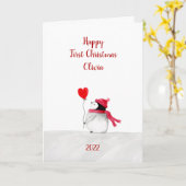 Persoonlijke Peggy Penguin 1e kerstkaart Kaart (Gele Bloem)