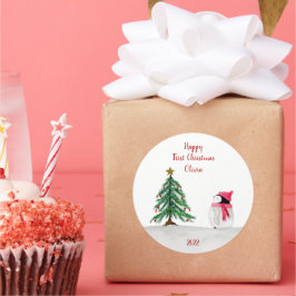 Persoonlijke Peggy Penguin 1st Kerst stickers