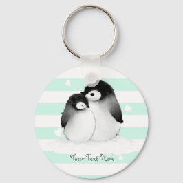 Persoonlijke Penguin Heart Button Sleutelhanger
