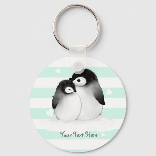 Persoonlijke Penguin Heart Button Sleutelhanger (Voorkant)