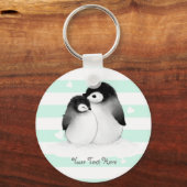 Persoonlijke Penguin Heart Button Sleutelhanger (Voorkant)