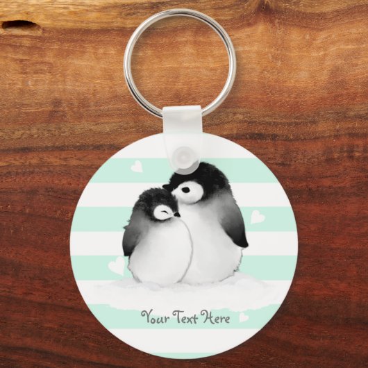 Persoonlijke Penguin Heart Button Sleutelhanger (Voorkant)