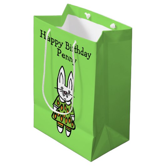 Persoonlijke Penny het Konijn Gefeliciteerd Medium Cadeauzakje (Voorkant Gekanteld)