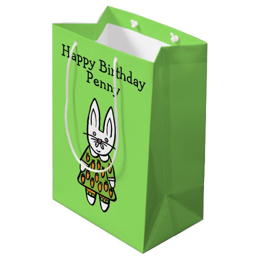 Persoonlijke Penny het Konijn Gefeliciteerd Verjaa Medium Cadeauzakje (Achterkant Gekanteld)