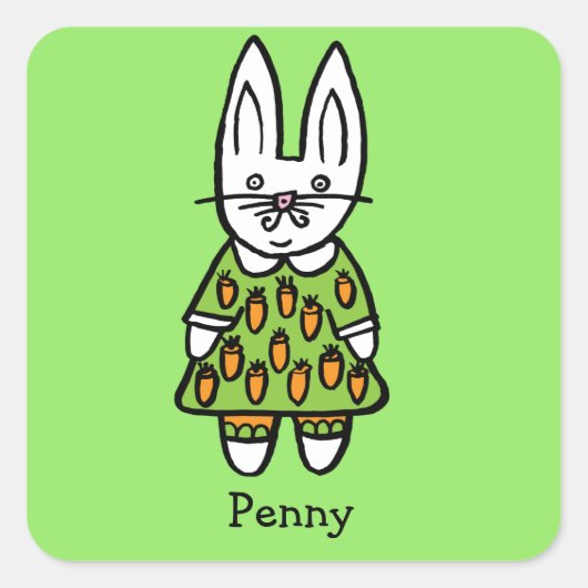 Persoonlijke Penny het Konijn Vierkante Sticker (Voorkant)