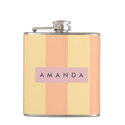 Persoonlijke Perzik- en Crèmekleurige Candy Stripe Heupfles (Voorkant)