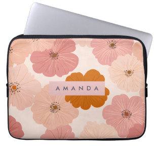 Persoonlijke perzik- en roze bloemenprint laptop sleeve