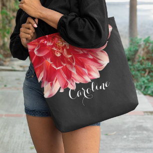 Persoonlijke perzik roze rode dahlia bloem tote bag