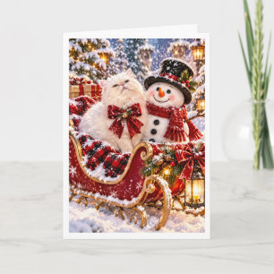 Persoonlijke Perzische kat en sneeuwman Kerstmis S Feestdagen Kaart