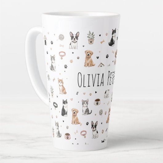 Persoonlijke Pet Lover Latte Mok met Aangepaste Na (Linkerhoek)
