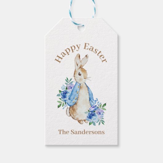 Persoonlijke Peter Rabbit Waterverf Floral Pasen Cadeaulabel (Voorkant)