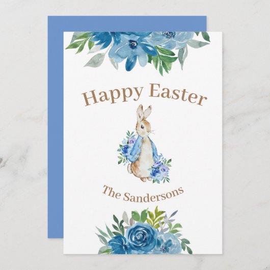 Persoonlijke Peter Rabbit Waterverf Floral Pasen Feestdagenkaart (Voorkant / Achterkant)