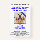 Persoonlijke Photo Allergy Alert Service Dog Badge (Voorkant)