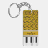 Persoonlijke Piano Keys Black Quatrefoil op Gold Sleutelhanger (Voorkant Links)
