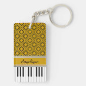 Persoonlijke Piano Keys Black Quatrefoil op Gold Sleutelhanger (achterkant)