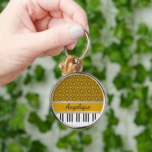 Persoonlijke Piano Keys Black Quatrefoil op Gold Sleutelhanger (Hand)