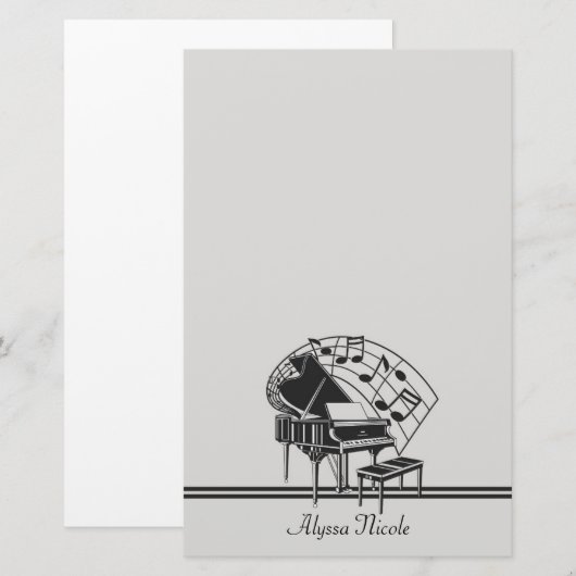 Persoonlijke piano-muzieknoten briefpapier (Voorkant / Achterkant)