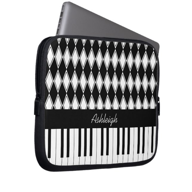 Persoonlijke pianosleutels en diamanten laptop sleeve (Voorkant Rechts)