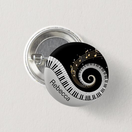 Persoonlijke pianosleutels en gouden Muzieknoten Ronde Button 3,2 Cm (Voorkant /achterkant)