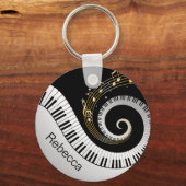 Persoonlijke pianosleutels en gouden Muzieknoten Sleutelhanger (Voorkant)