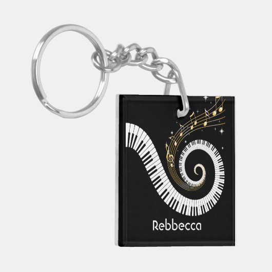 Persoonlijke pianosleutels en gouden Muzieknoten Sleutelhanger (Voorkant Links)