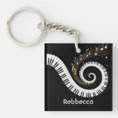 Persoonlijke pianosleutels en gouden Muzieknoten Sleutelhanger (Voorkant)