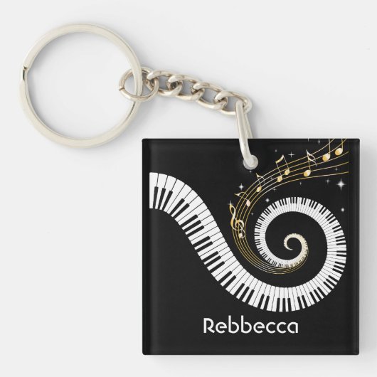 Persoonlijke pianosleutels en gouden Muzieknoten Sleutelhanger (Voorkant)