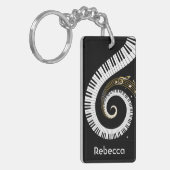 Persoonlijke pianosleutels en gouden Muzieknoten Sleutelhanger (Voorkant Links)