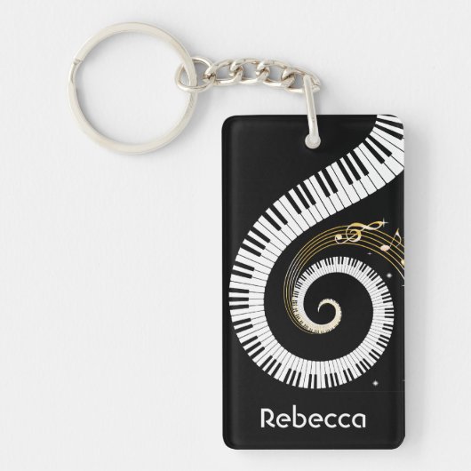 Persoonlijke pianosleutels en gouden Muzieknoten Sleutelhanger (Voorkant)
