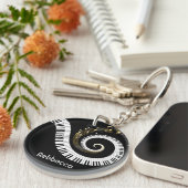 Persoonlijke pianosleutels en gouden Muzieknoten Sleutelhanger (Voorkant Rechts)