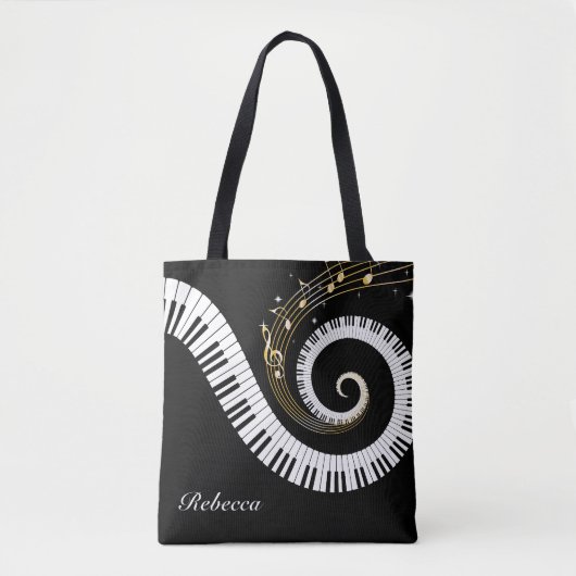 Persoonlijke pianosleutels en gouden Muzieknoten Tote Bag (Voorkant)