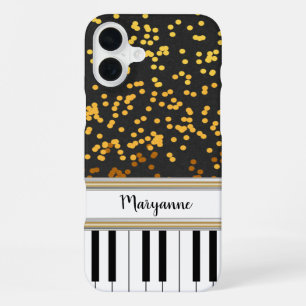 Persoonlijke Pianotoetsen Gouden Stippen Patroon iPhone 16 Plus Hoesje