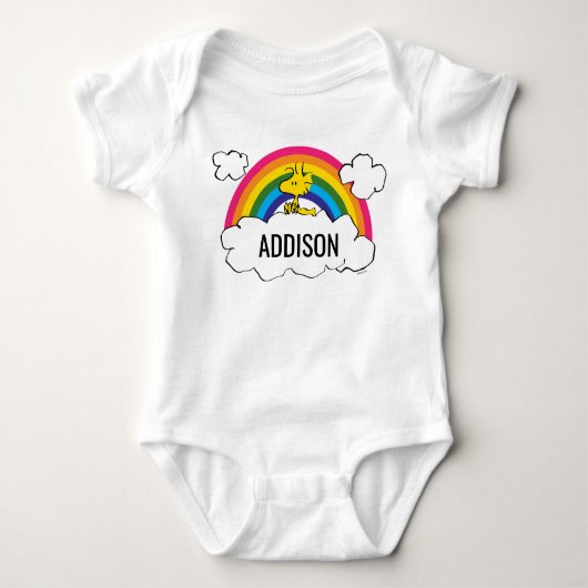 Persoonlijke Pinda's Woodstock Regenboog & Wolken Romper (Voorkant)