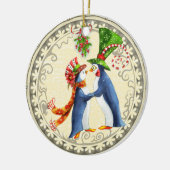 Persoonlijke pinguïn Couple Mistletoe Kerstmis Keramisch Ornament (Links)